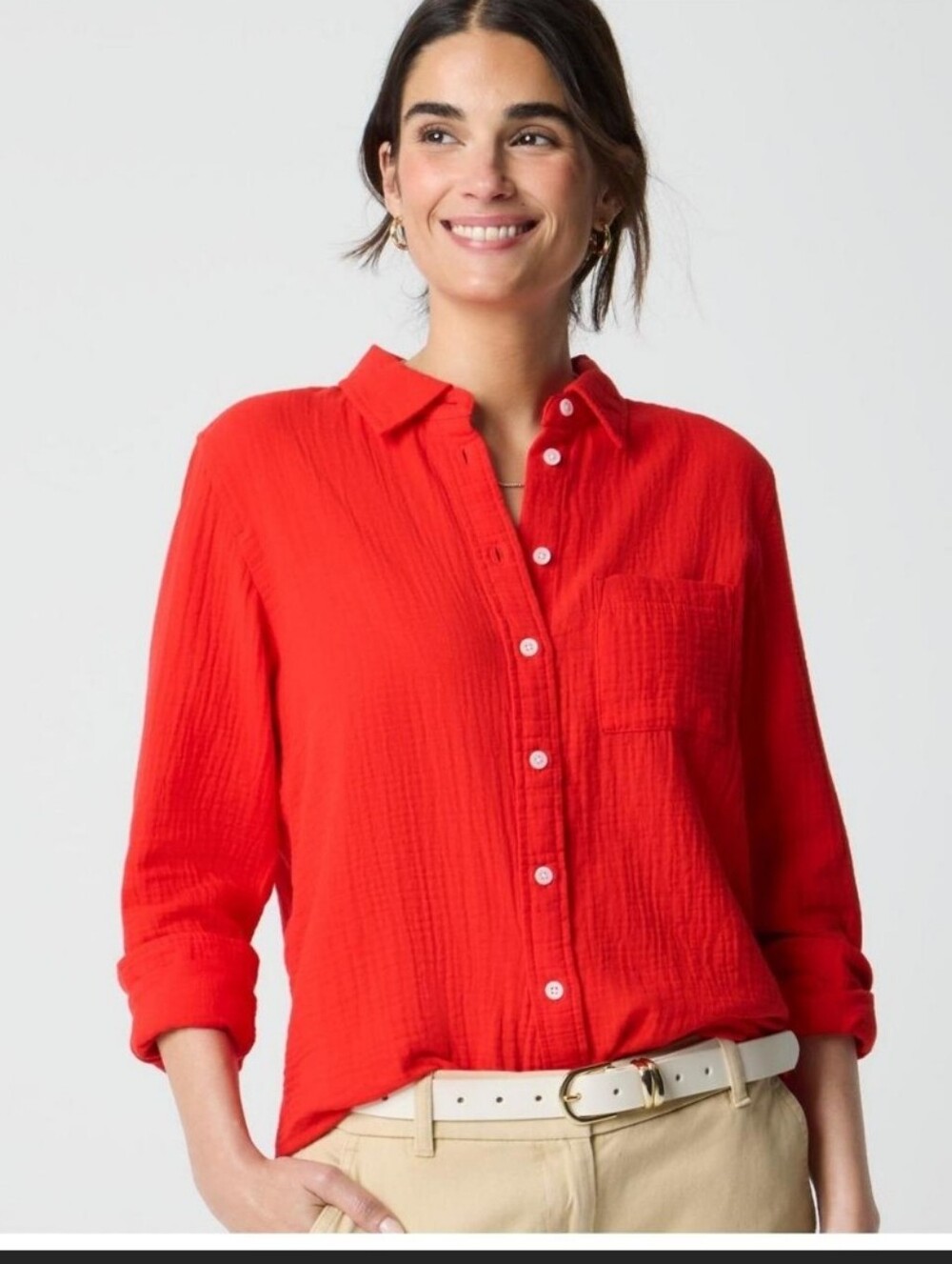 J Crew Double-gauze button-up shirt- Red